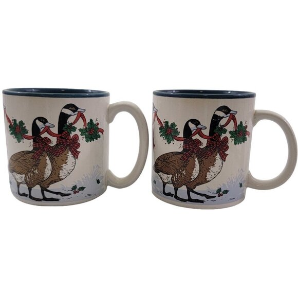 Potpourri Press Christmas Geese Ceramic Holiday Coffee Tea Mugs Cups – Set of 2 - Picture 3 of 16